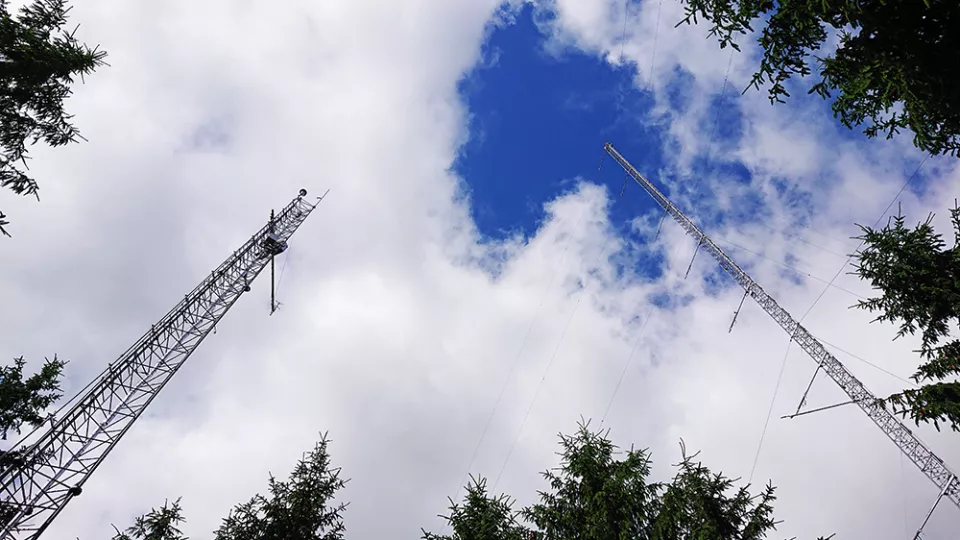 The ACTRIS and ICOS masts at the Hyltemossa research station in northern Skåne. Photo Erik Swietlicki, Lund University.