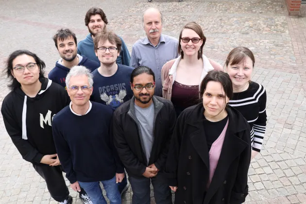 The Atlas research group in Lund. Back: Samuel Kattaya & Lennart Österman. Centre: Georgios Floros, Joey Staa, Hannah Herde & Else Lytken. Front: Xintong Yu, Frank Fielder, Nairit Sur & Lara Calic. Photo: Johan Lindskoug.