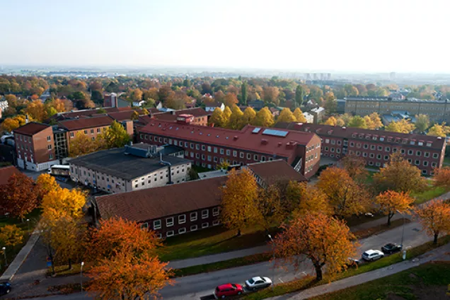 Fysiska institutionen i Lund, byggnader. Flygfoto